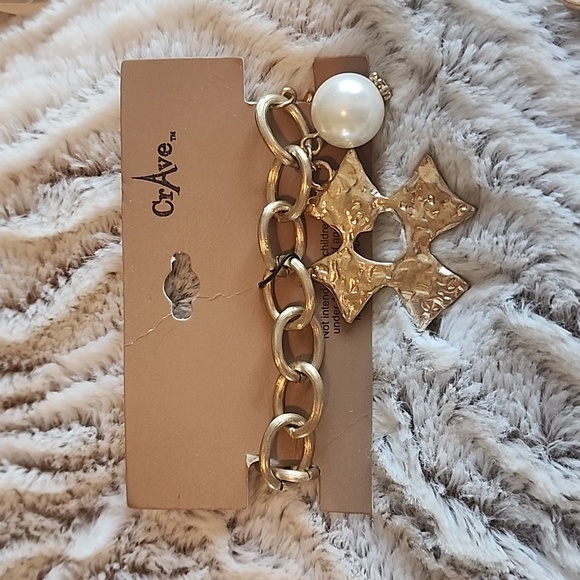 CRAVE Gold & Faux Pearl Heart Cross Necklace and Bracelet Set - Picture 6 of 9